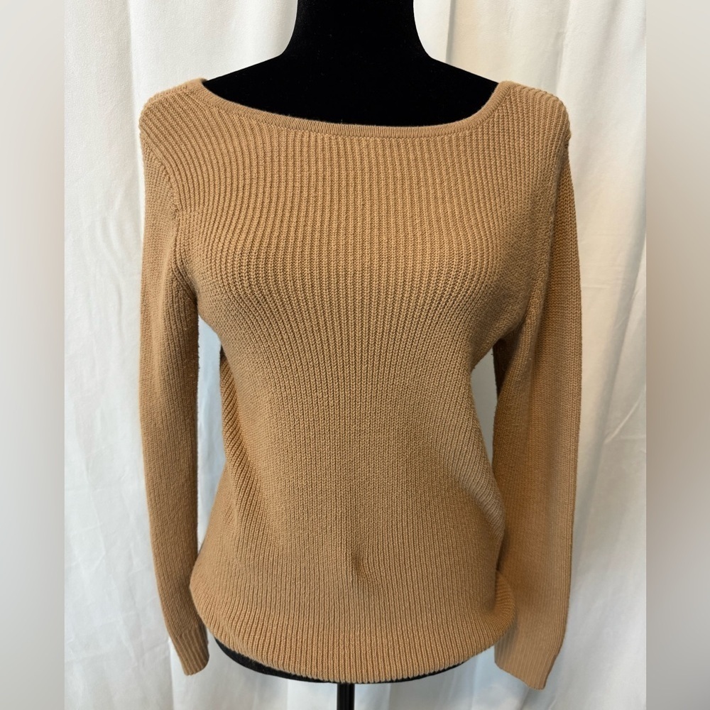 Banana Republic Factory Ribbed V-Neck Sweater XS Tan Fitted